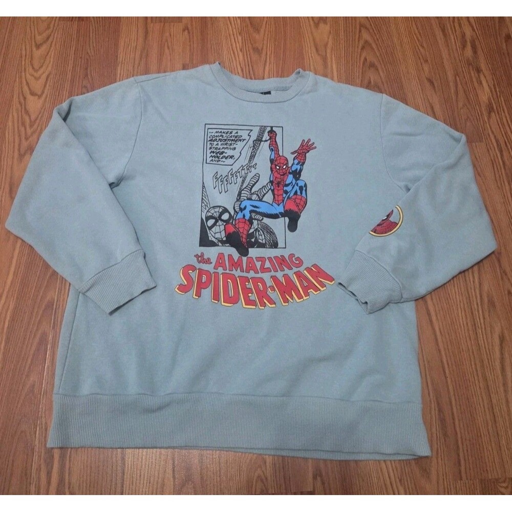 Marvel Amazing Spider-Man Sweatshirt Light Blue Graphic Crewneck Medium